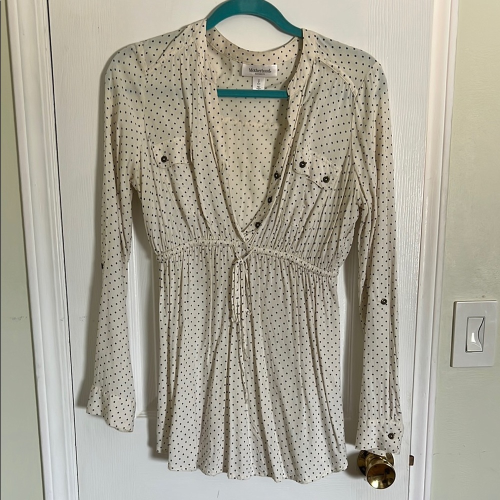 Maternity Cream Polka Dot Long Sleeve Blouse
